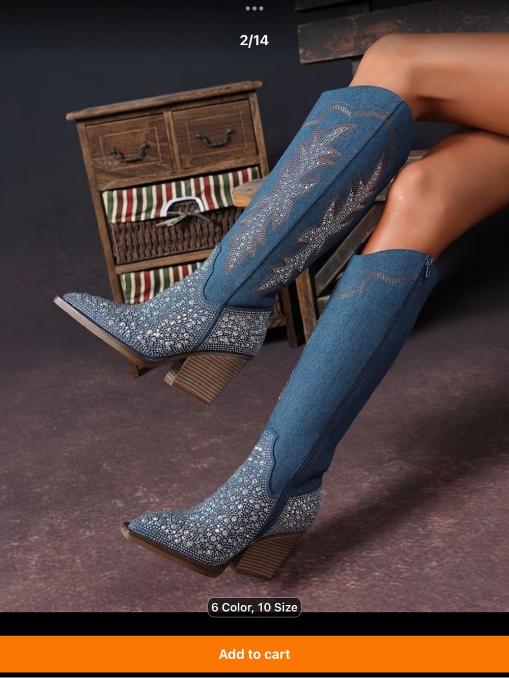Western Chief Blue Embellished Knee-High Heeled Cowboy Boots